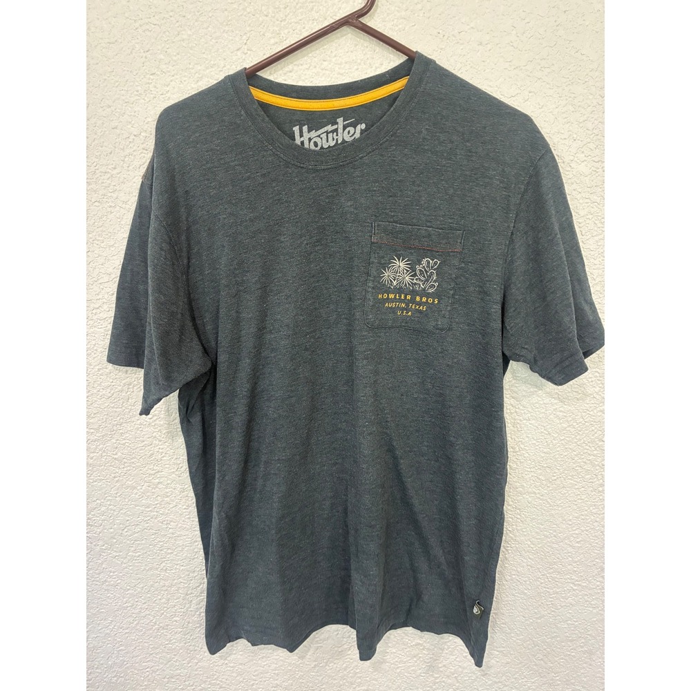 Howler Bros Mens Panhandle Country Pocket T-Shirt Gray Graphic Tee Large